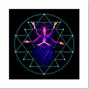 Sacred Geometry Deer Skull Figure Meditating Posters and Art